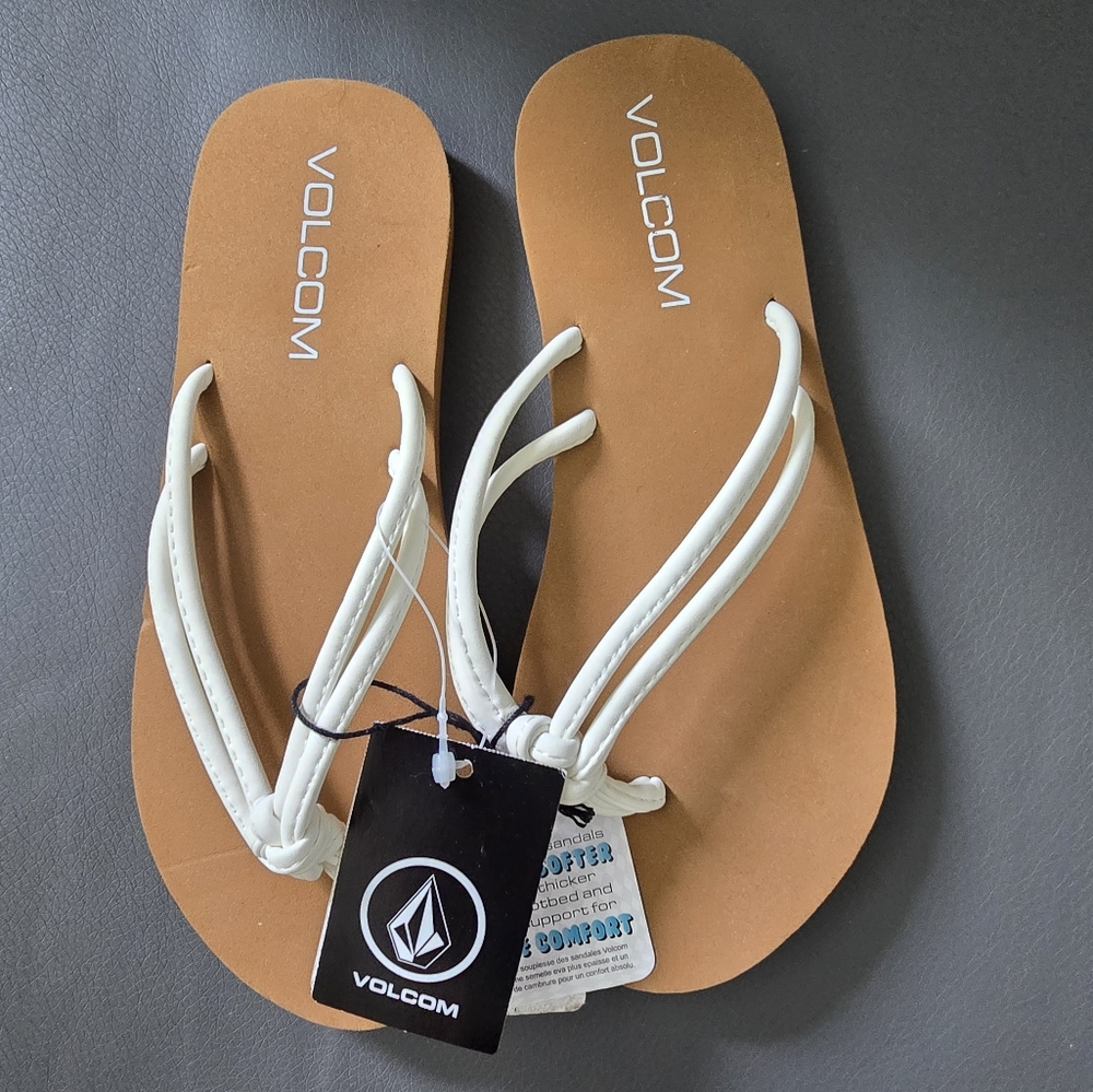 Volcom White and Tan Flip Flops, Girls Size 1
